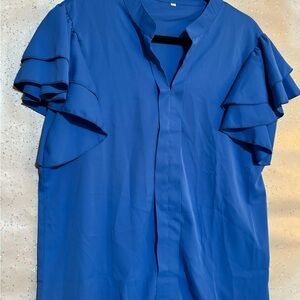 Ladies Blue Ruffle Sleeve Shirt
